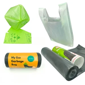 Biodegradable Bags including T shirt bags and garbage bags for sustainable packaging