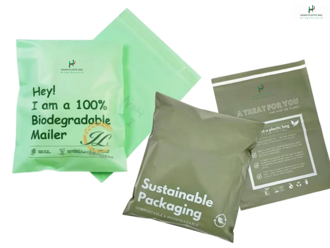 Biodegradable Mailing Bags available in multiple custom designs for sustainable shipping