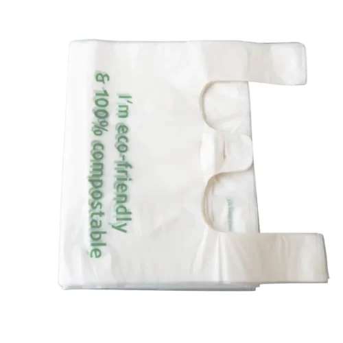 Compostable T Shirt Bags folded and ready for retail packaging applications