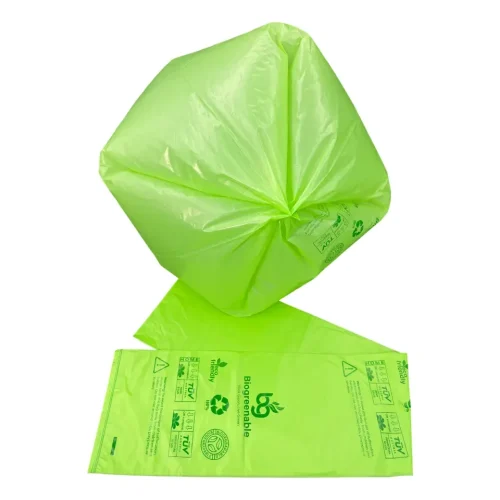 Green compostable trash bags certified for organic waste collection