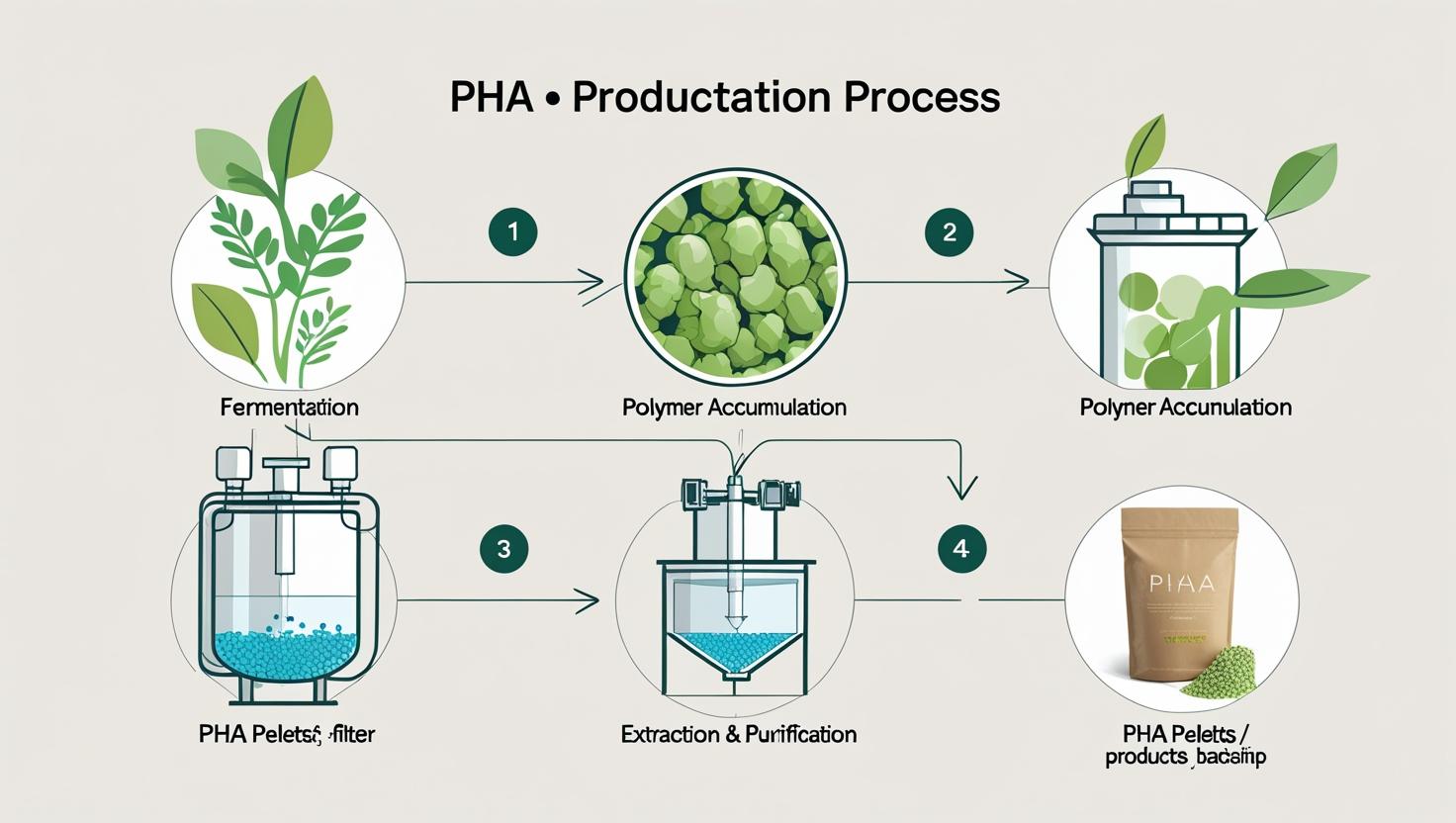 PHA biopolymer production process for compostable packaging materials