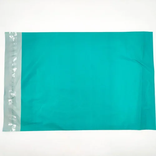 Flat teal Poly Mailing Bag with adhesive strip for shipping and mailing