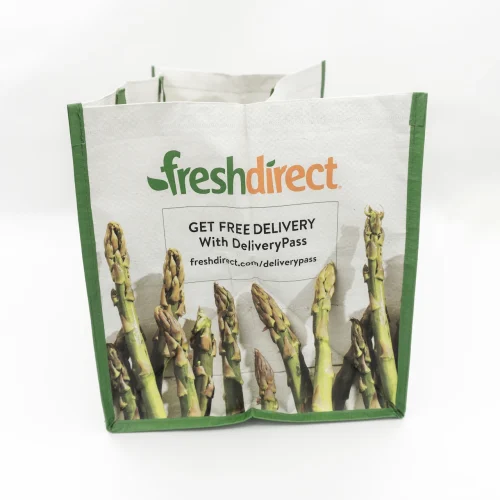 Custom PP Woven Shopping Bag with FreshDirect printing and reinforced handles